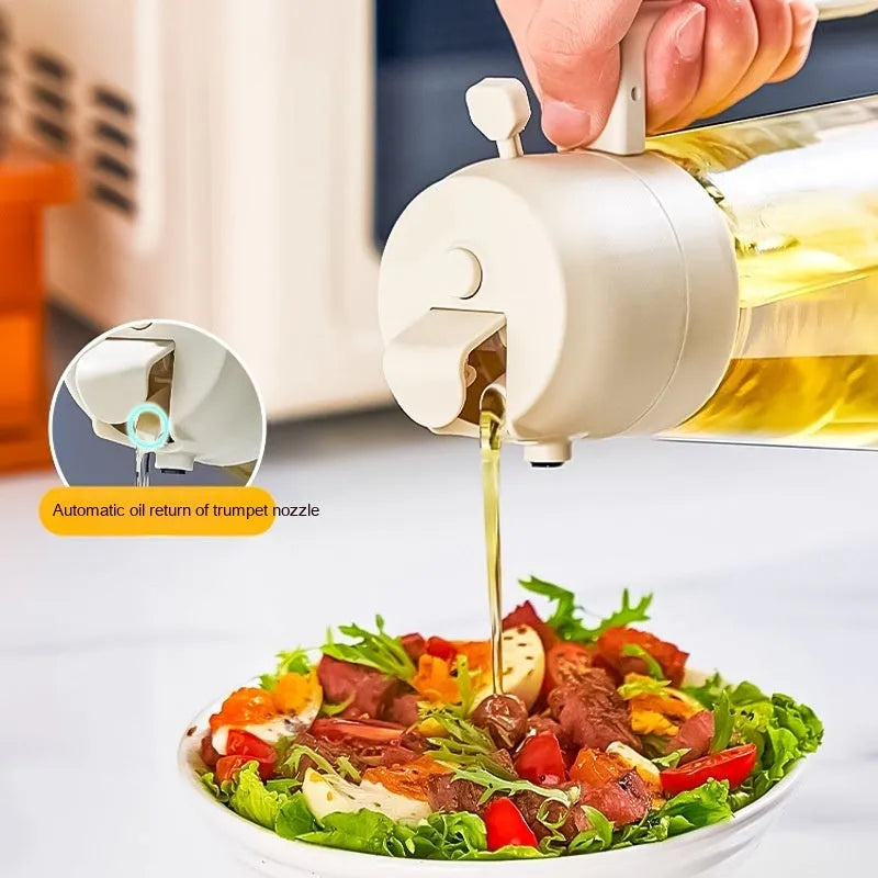 470ml glass kitchen oil sprayer dispenser bottle with ergonomic handle in four colour options