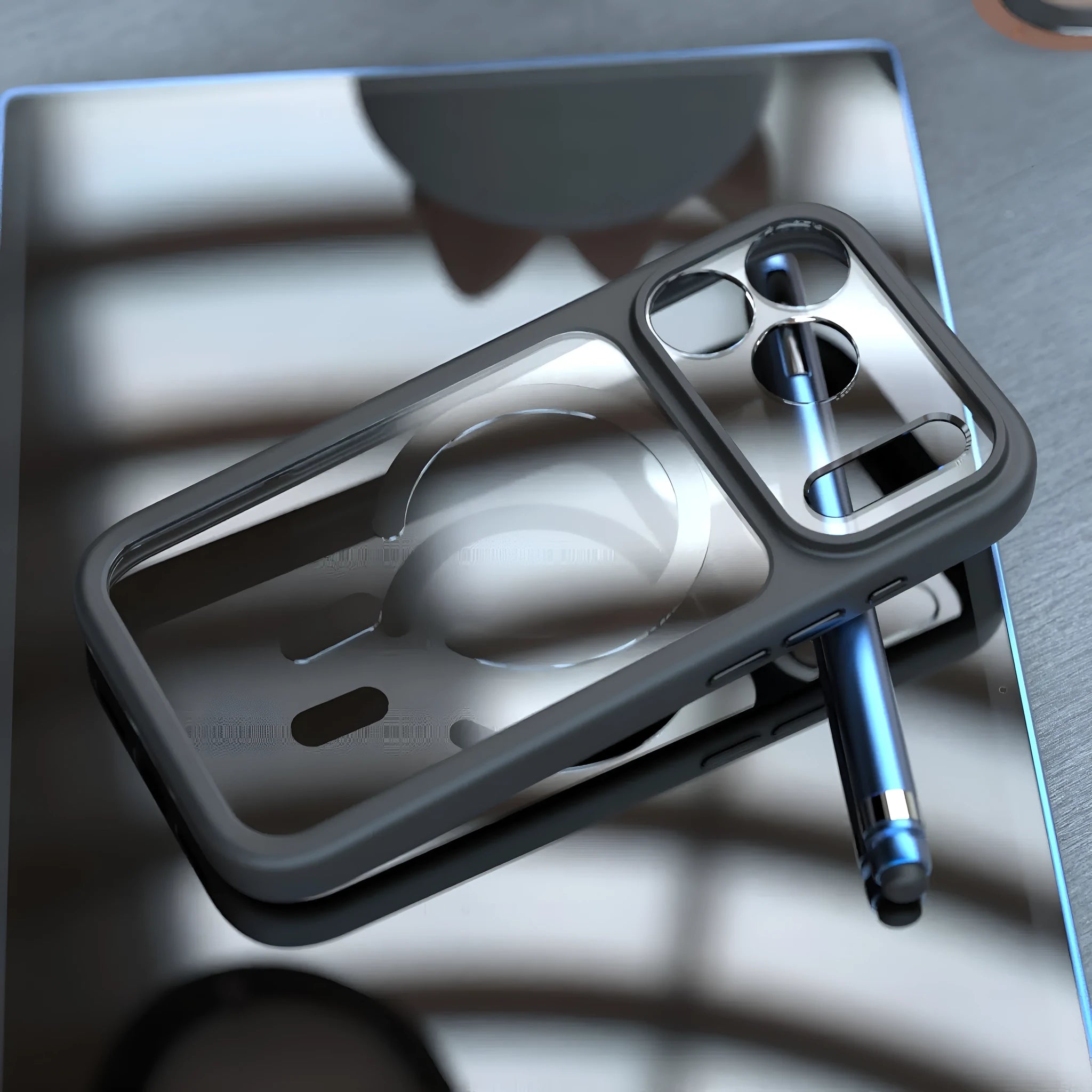 Magnetic iPhone 17 Pro Max case in black colour showing two-in-one design