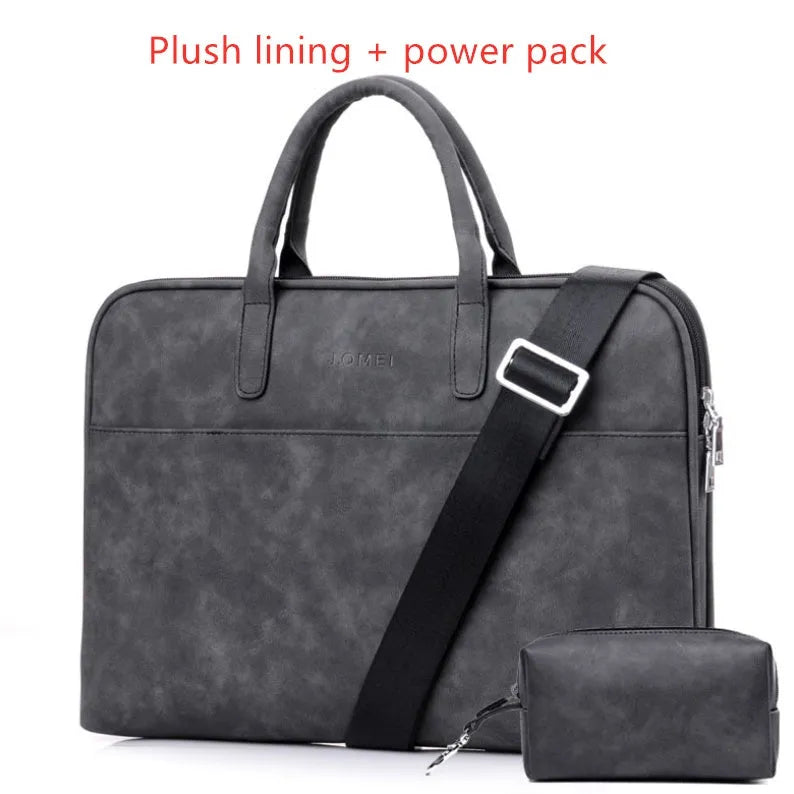 Faux leather laptop bag for women in black with zipper closure, waterproof and shockproof, for 15.6 inch laptop