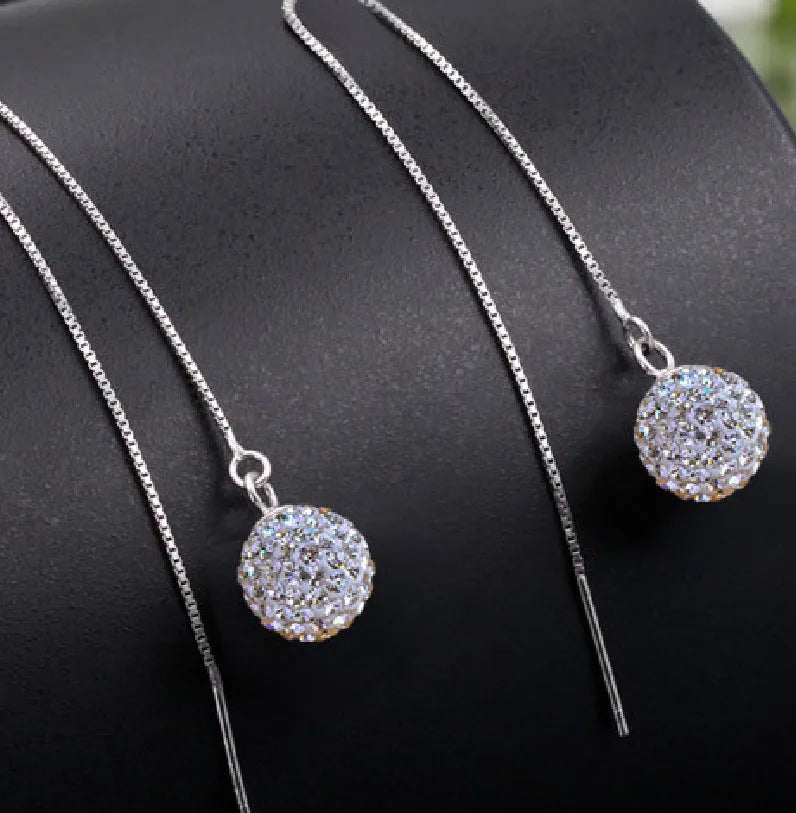 Silver geometric Korean style earrings for women with diamond-processed finish