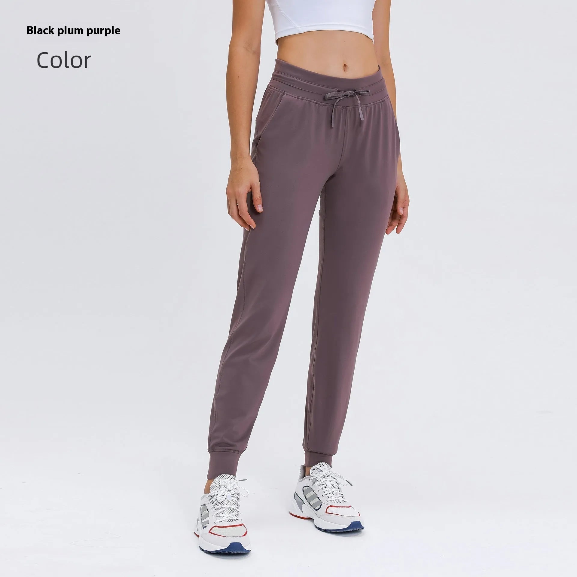 Women's high-waist yoga pants with drawstring waist in Belgian Blue colour