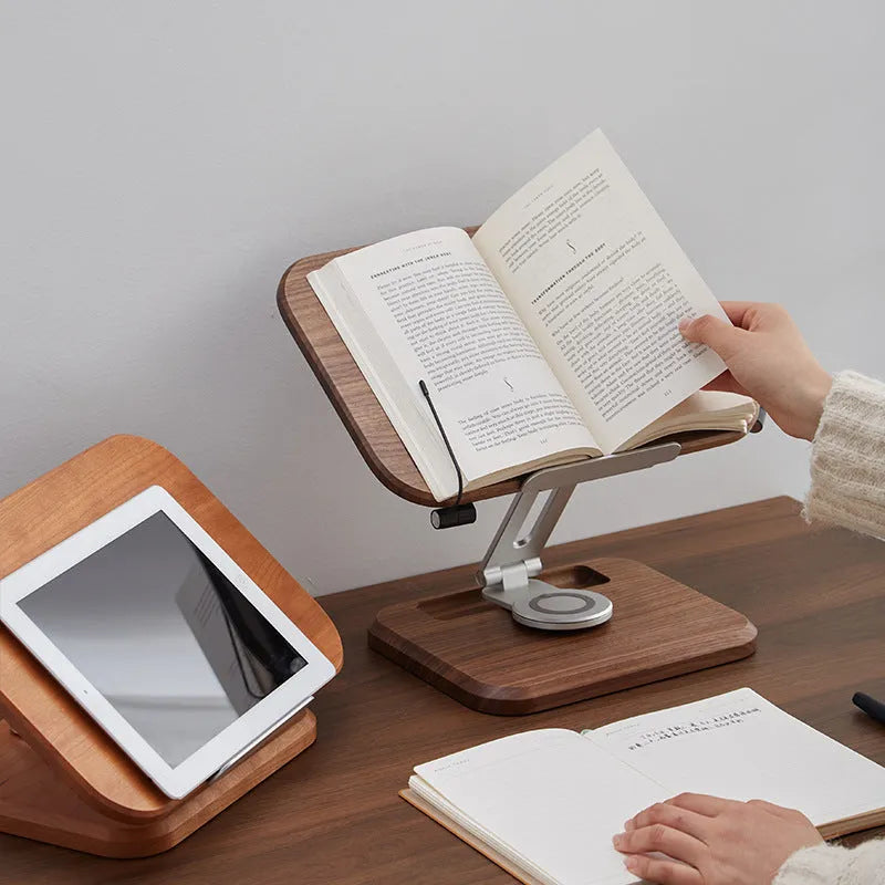 Black walnut solid wood adjustable rotating reading rack and iPad bracket in walnut colour