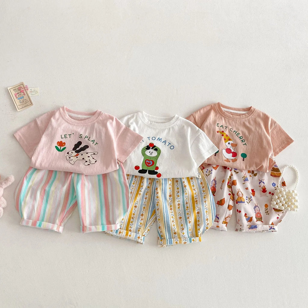 Girls anti-mosquito cotton trousers in Floral Strip pattern, mid-waist design, suitable for height 100 cm