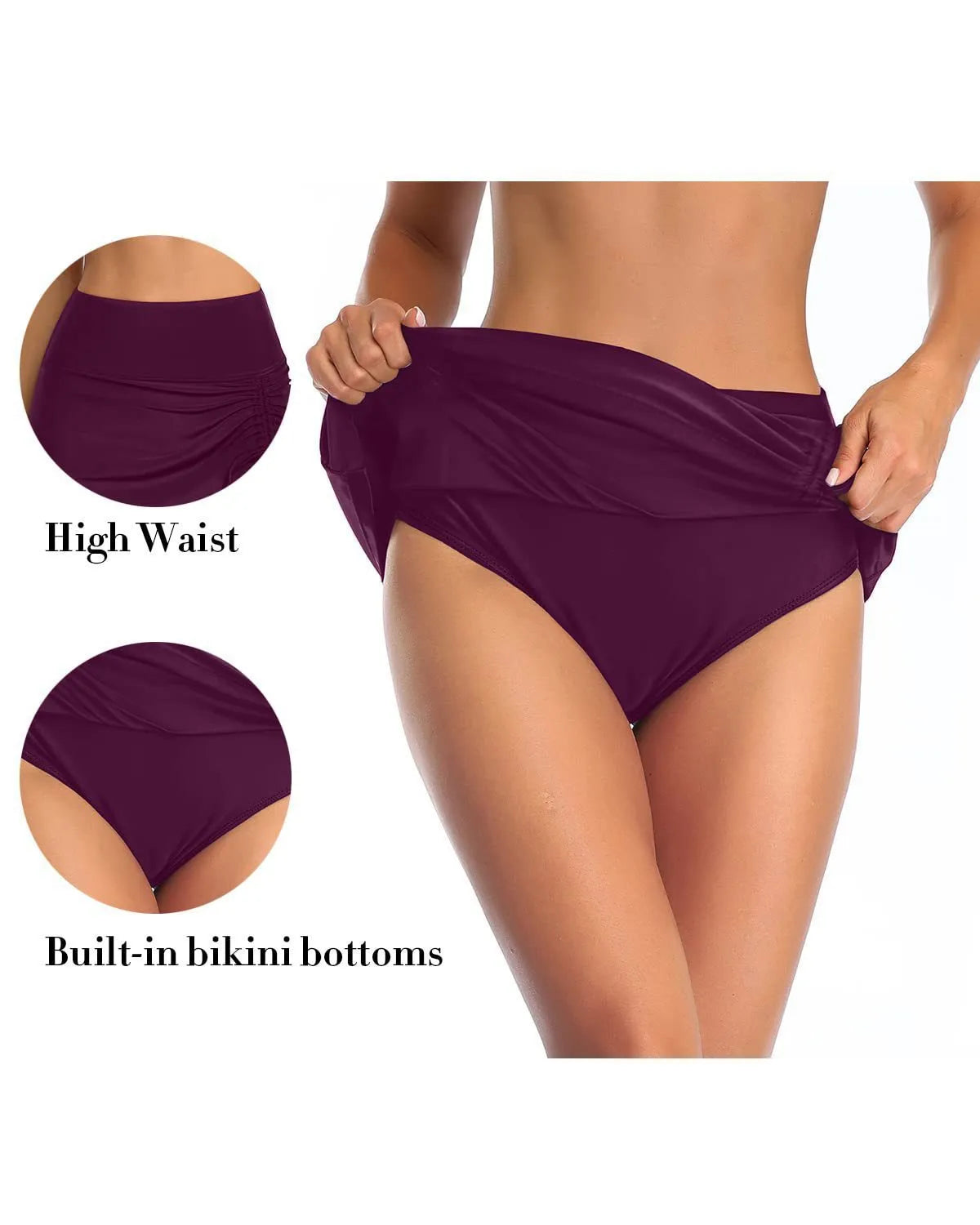 Women's solid colour briefs-style swimming trunks in polyester fabric
