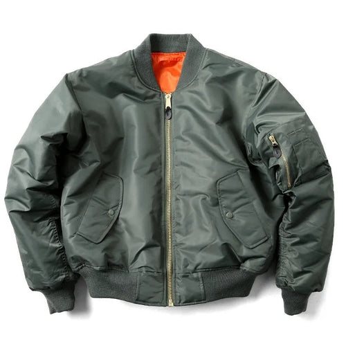 Men's army green cotton-padded pilot jacket with loose fit and double-sided wear-resistant nylon construction