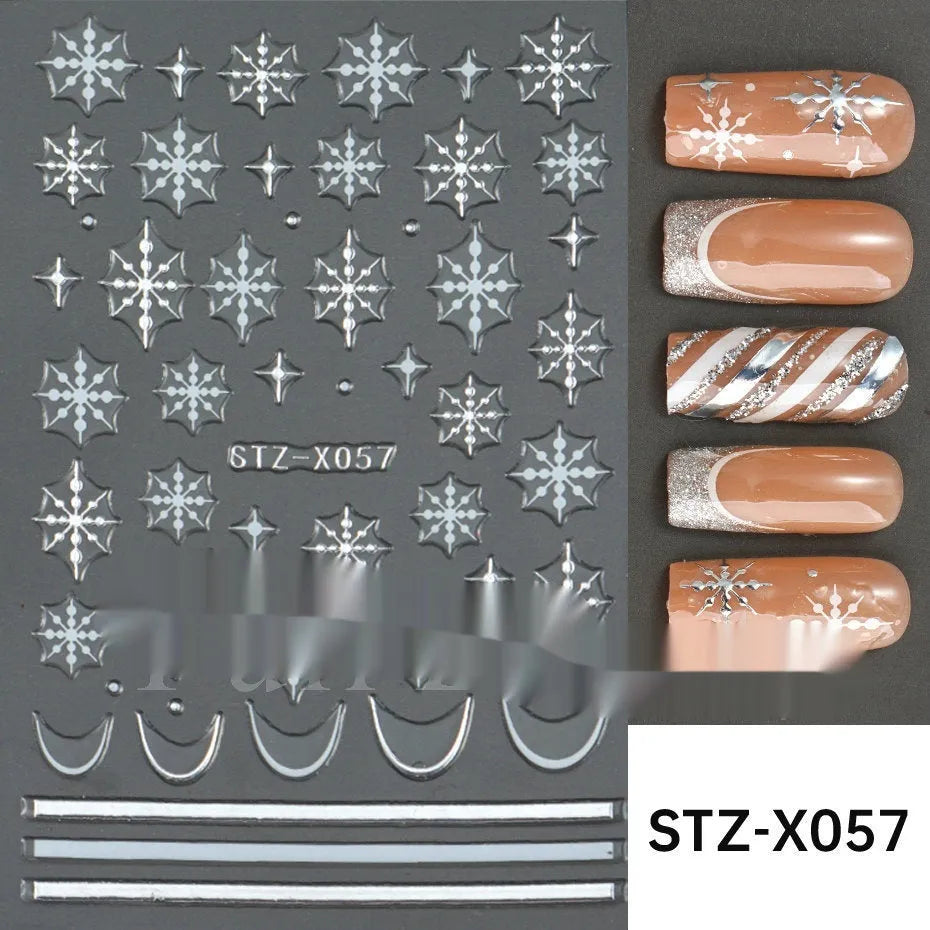 Black and silver stripe nail art sticker with a love pattern design on a plastic sheet.