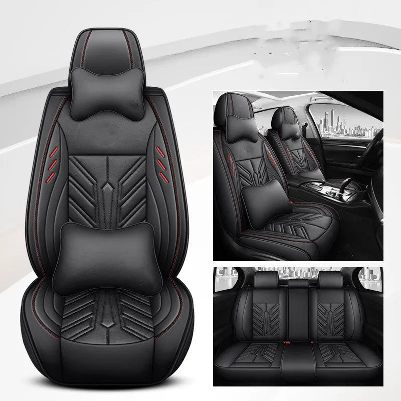 Full-leather car seat cushion with contrast stitching in multiple colour options