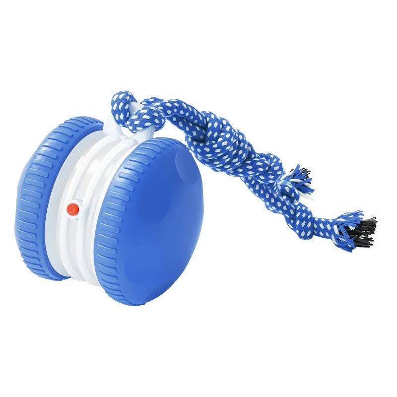 Rechargeable ABS rolling ball pet toy in orange colour on a light floor