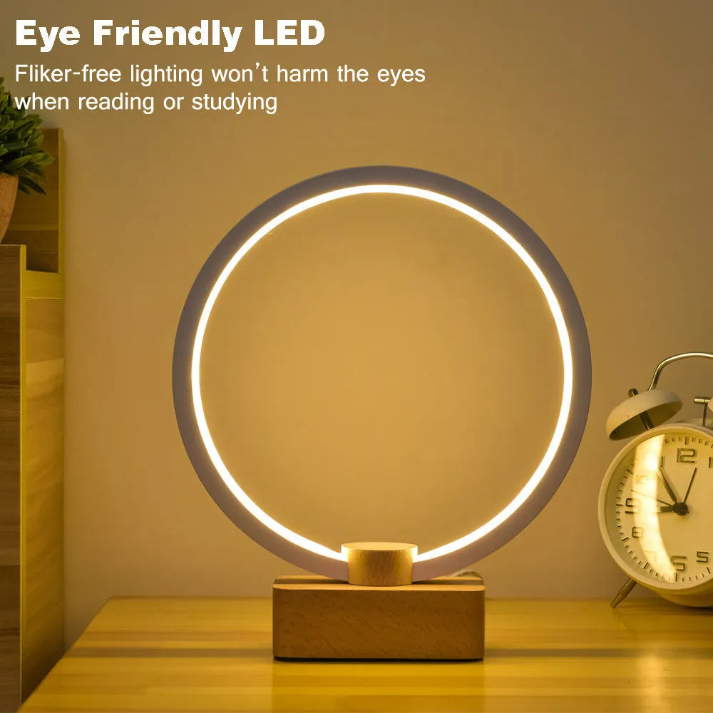 Solid wood smart LED night lamp with bamboo holder and USB cable