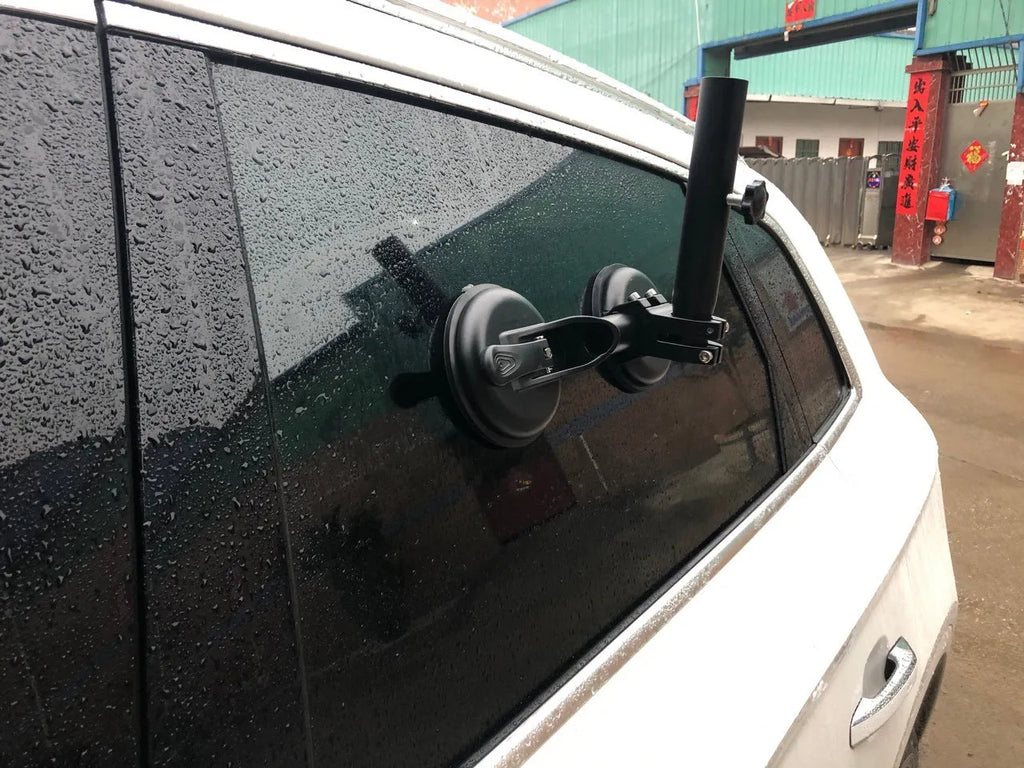Black off-road car flagpole sucker mount with rubber disc for vehicle glass attachment
