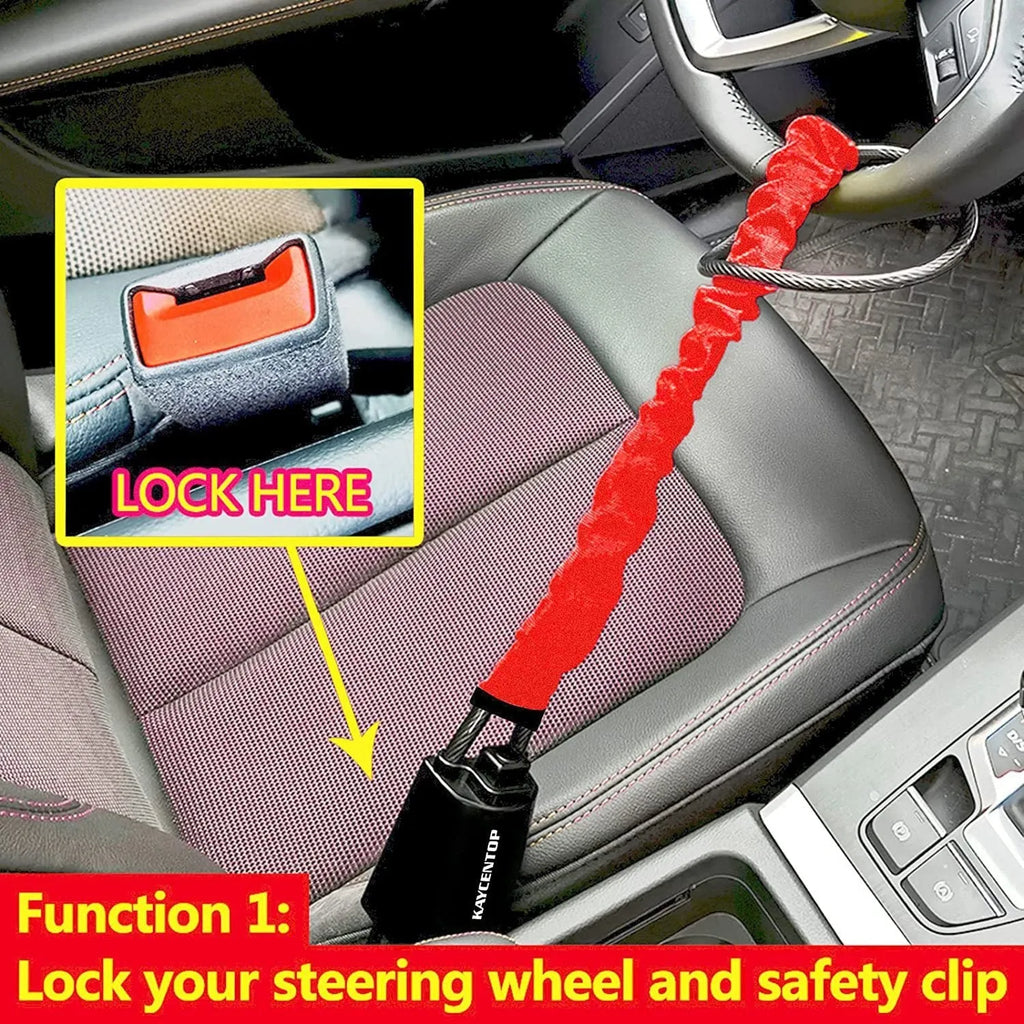 General Motors steering wheel lock with iron wire rope and copper lock mechanism in three colour options