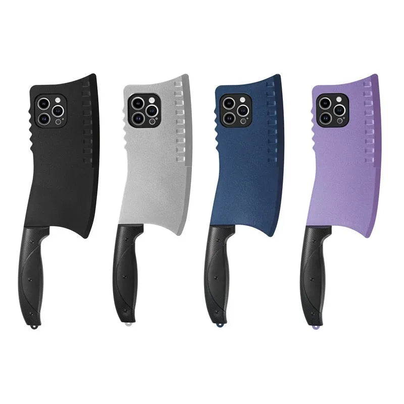 Quirky kitchen knife design TPU PC phone case for iPhone 11-15 series, black colour option