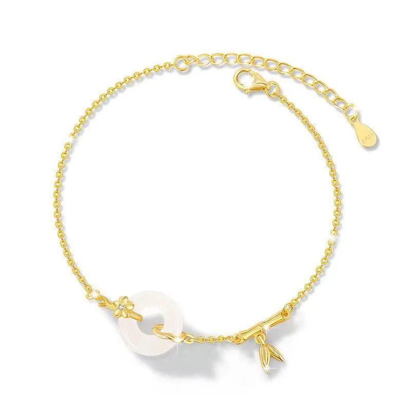Silver gold bracelet with peace buckle clasp and white chalcedony starry sky design elements