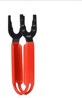 Orange drop-forged steel pipe wrench with adjustable reversible hook jaw on a grey background.