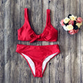 Multicolour pure colour bikini set in polyester fibre, sleeveless design, available in black, pink, red, white, wine red, sizes S M L XL