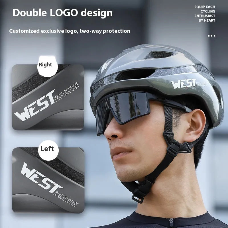 Adult road bike helmet with integrated rear LED light in adjustable 58-61cm sizing