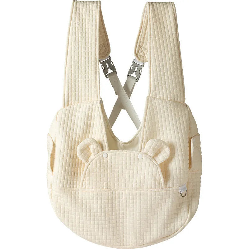 Grey quilted cross chest pet backpack for dogs and cats with square plaid pattern