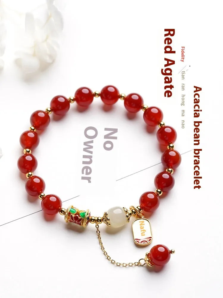 Women's natural crystal bracelet with red agate Hetian jade beads and gold plating in three style variations