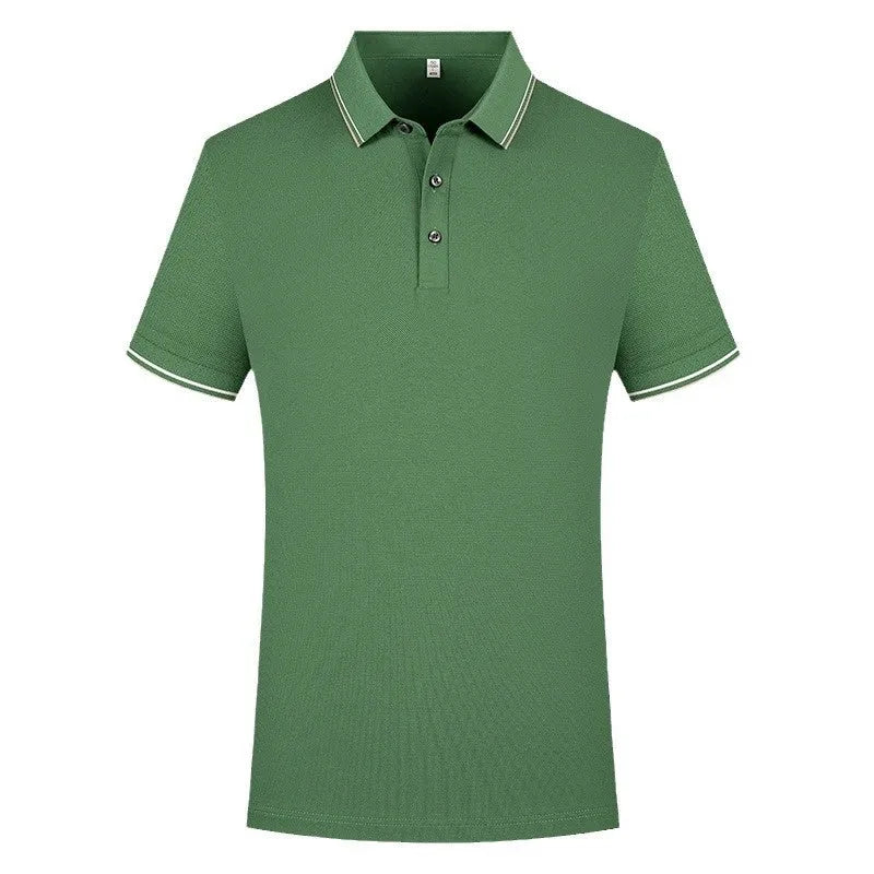 men's casual polo shirt in white with lapel collar and short sleeves, pearl cotton fabric