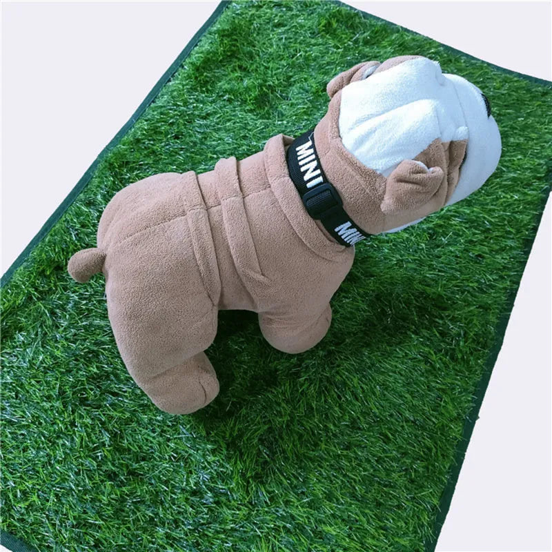 Green dog grass pee pad with realistic texture and drainage holes