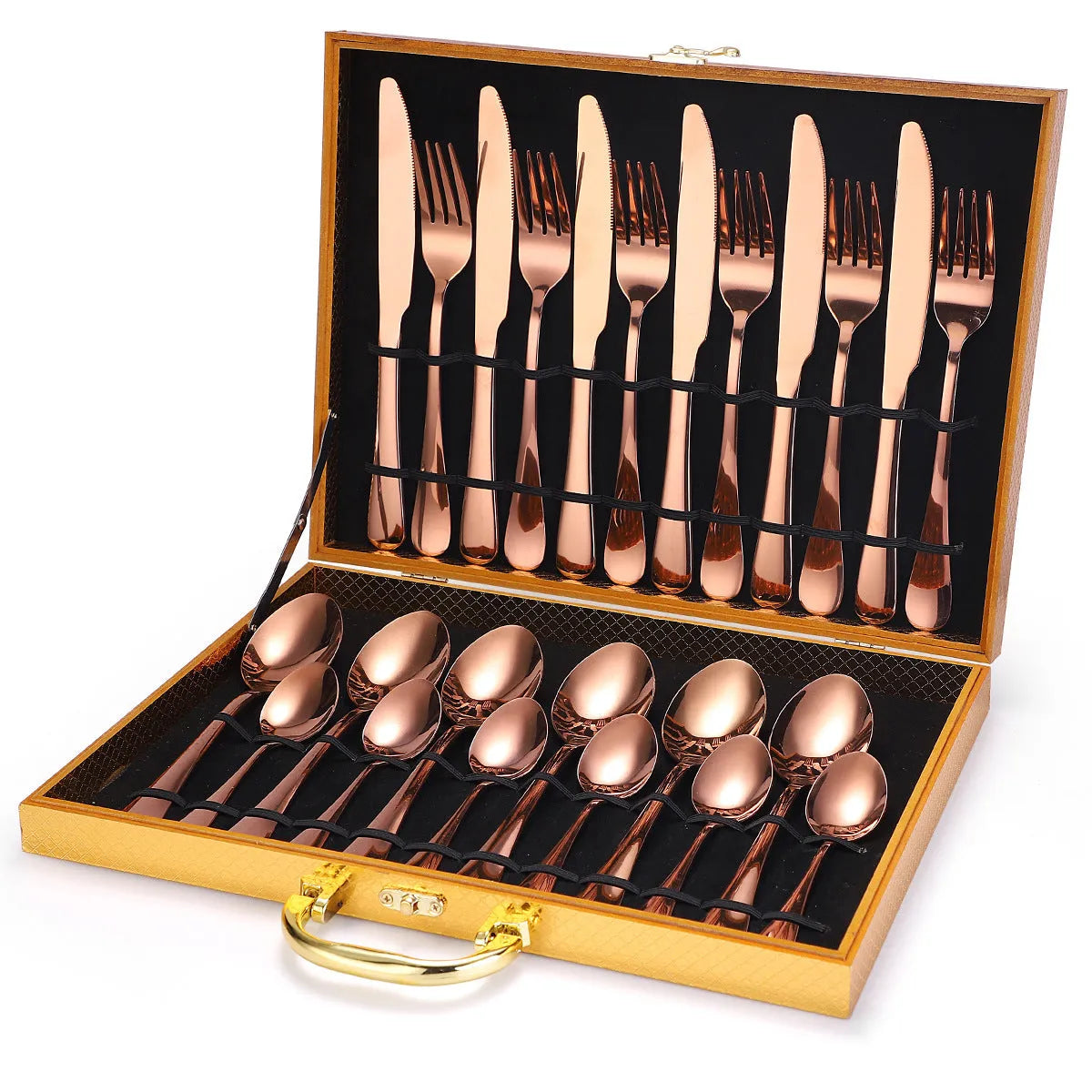 24 piece 18/10 stainless steel cutlery set with knife fork and spoon in black finish