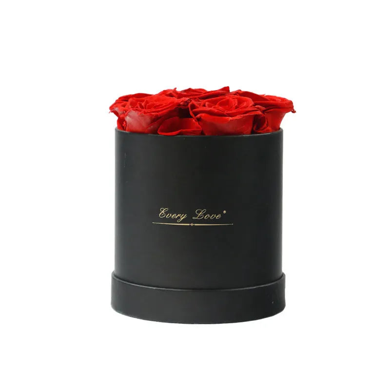 Handmade everlasting rose in Hug Bucket, colour White+Red, with 12 flowers