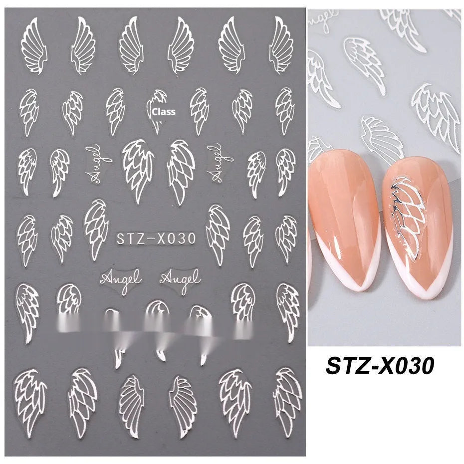 Black and silver stripe nail art sticker with a love pattern design on a plastic sheet.