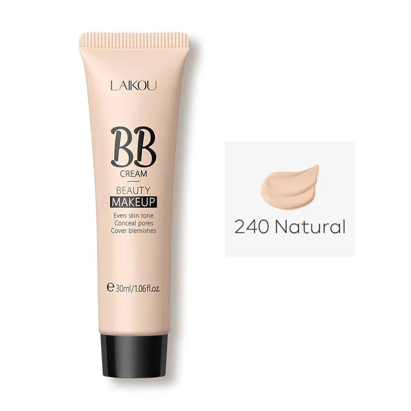 30ml tube of BB cream makeup shown with nine shade options from light to dark.