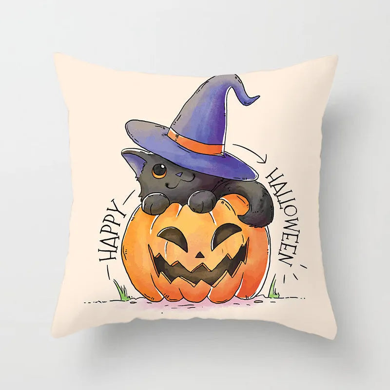 Halloween pillowcase 45x45cm in peach skin fabric with modern simple square design for living room cushion