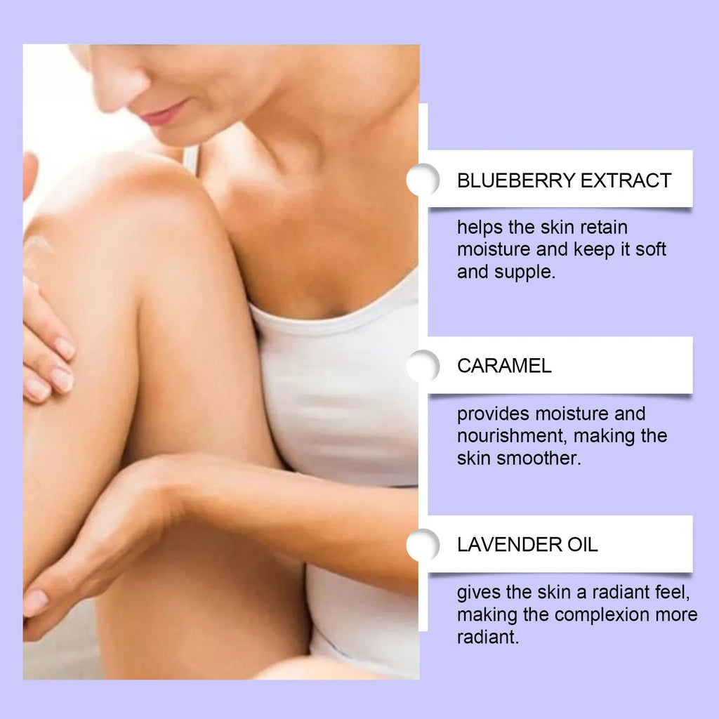 Blueberry Caramel Body Cream jar with 114g net content, a moisturiser for universal skin types.