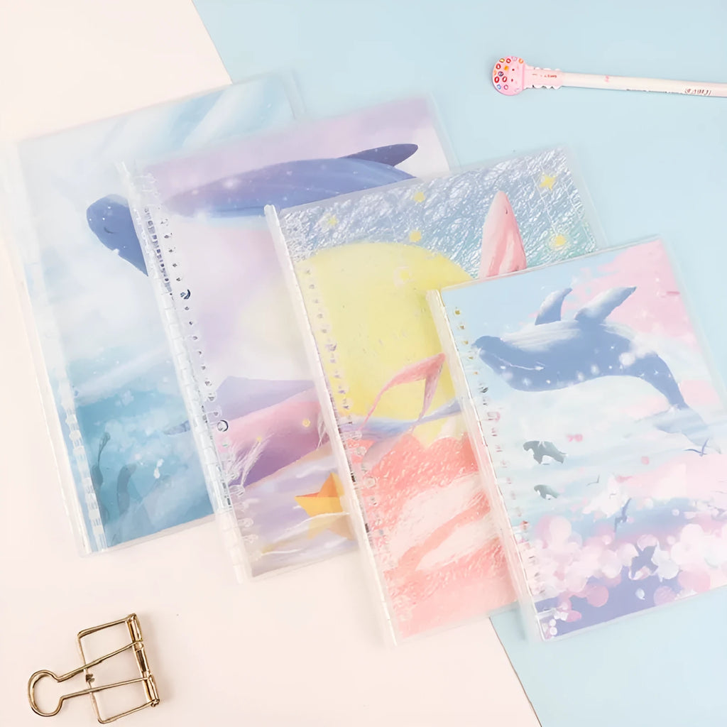 Hand Ledger loose leaf notebook in A5 and B5 sizes with hard cover, showing cute animal and pattern design options.