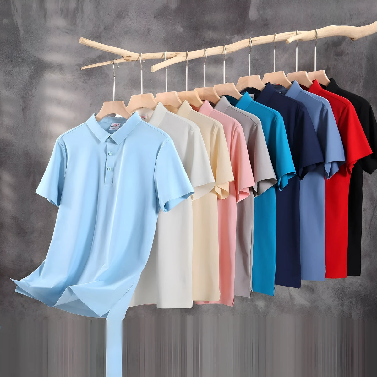 Ice silk seamless cool short sleeve polo in apricot, loose fit nylon summer top