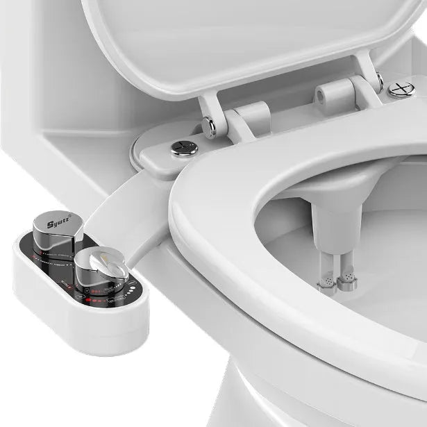 Self cleaning bidet toilet water spray with dual nozzles in white ABS plastic for anal and feminine wash