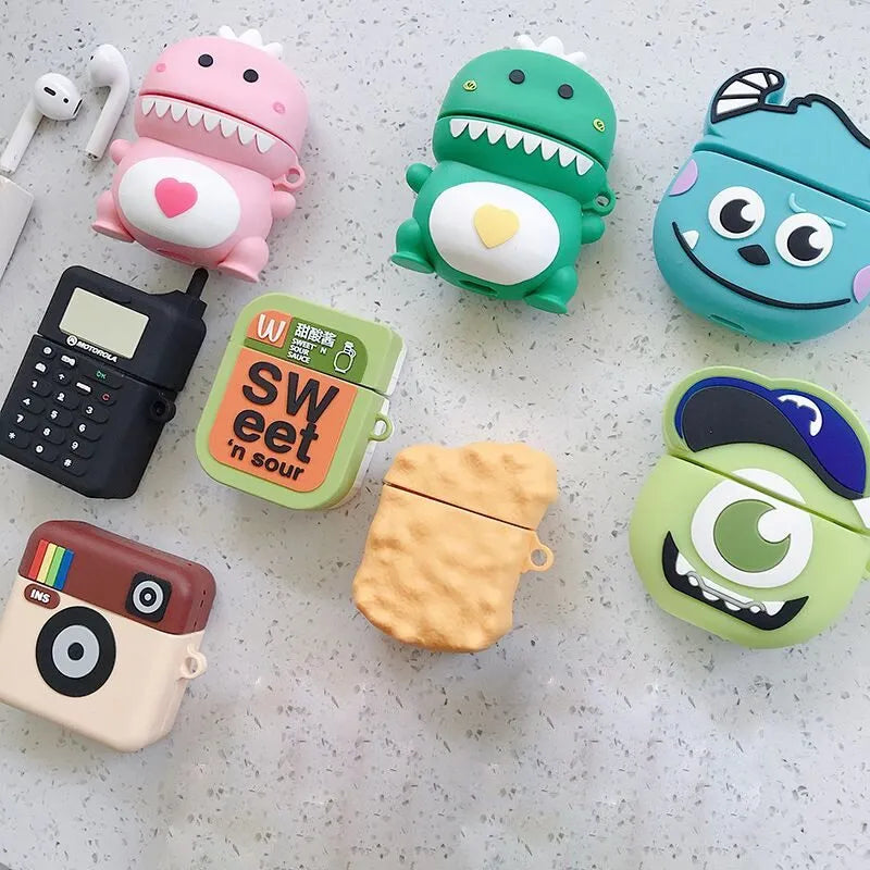 Green silicone protective case for Apple AirPods with cartoon animal design
