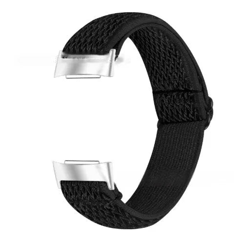 Nylon elastic strap with metal toe cap for Fitbit Charge 6, black colour variant