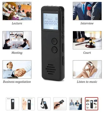 Long distance MP3 digital voice recorder with noise reduction, one-key recording, 128Kbps, black ABS casing
