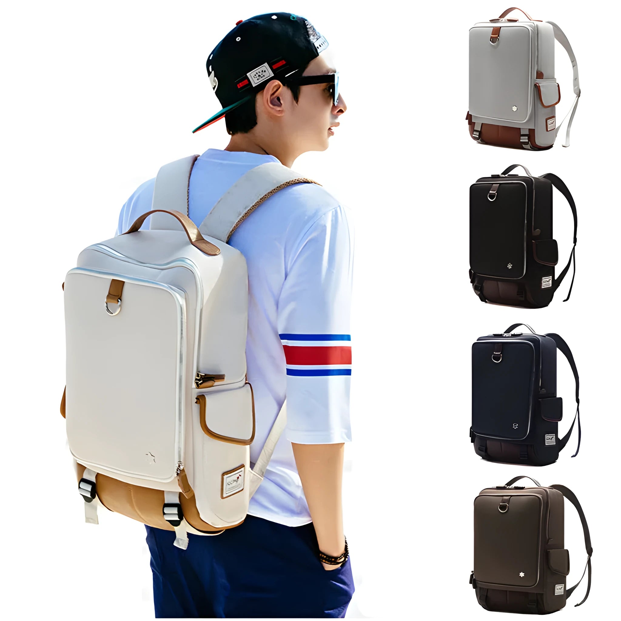 Modern men's large capacity Oxford cloth backpack in army green colour, dimensions 30x16x46cm.