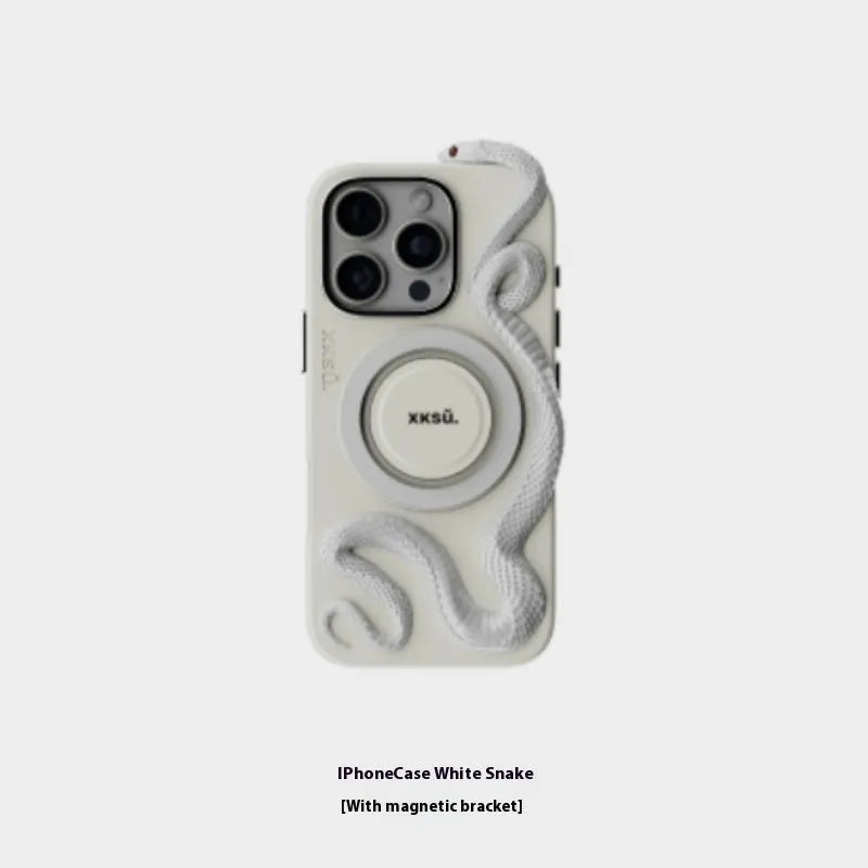 Leather iPhone case with full coverage protection in black, pink, or white colours showing Snake Year Limited Edition design