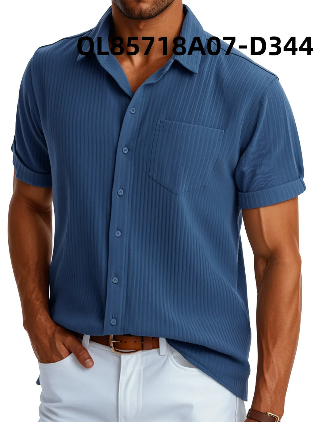 Men's loose fit printed polyester casual shirt with short sleeves and lapel
