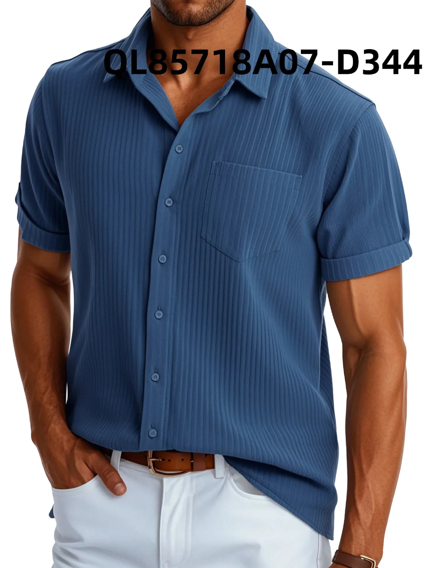 Men's loose fit printed polyester casual shirt with short sleeves and lapel
