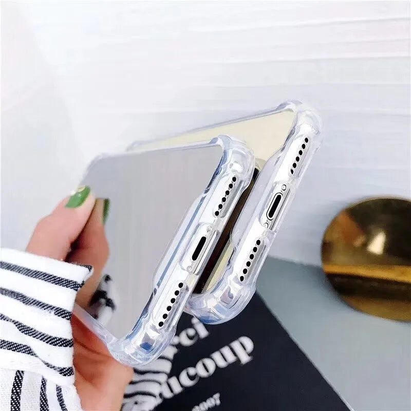 Mirror phone case in soft TPU in Gold colour for iPhone model showing reflective surface