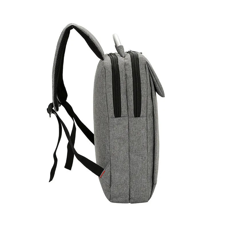 Double shoulder bag nylon 15-inch notebook PC business knapsack in black with ID and phone pockets