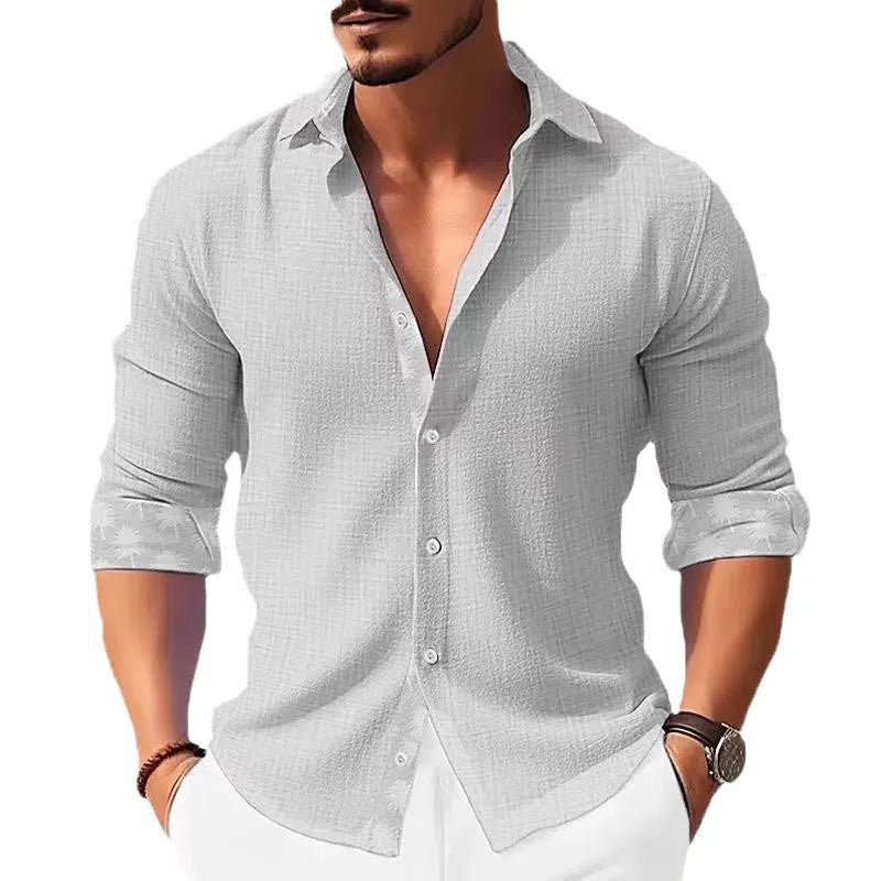 Printed men's long sleeve shirt with flower pattern in loose cardigan style, available in multiple colours