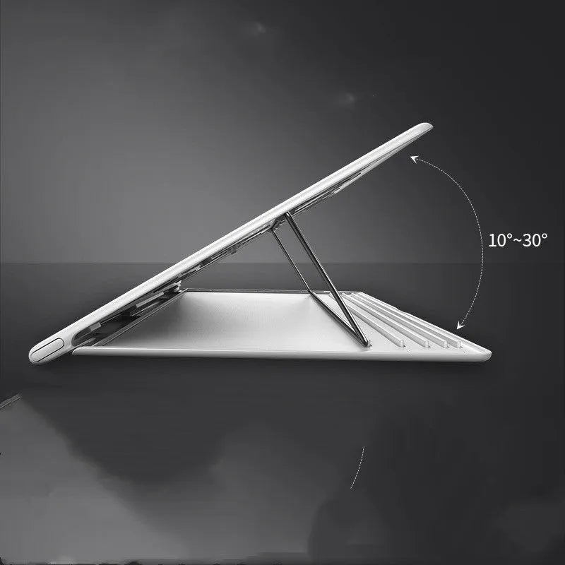 Dongdong portable alloy notebook stand with laptop placed on it, black colour
