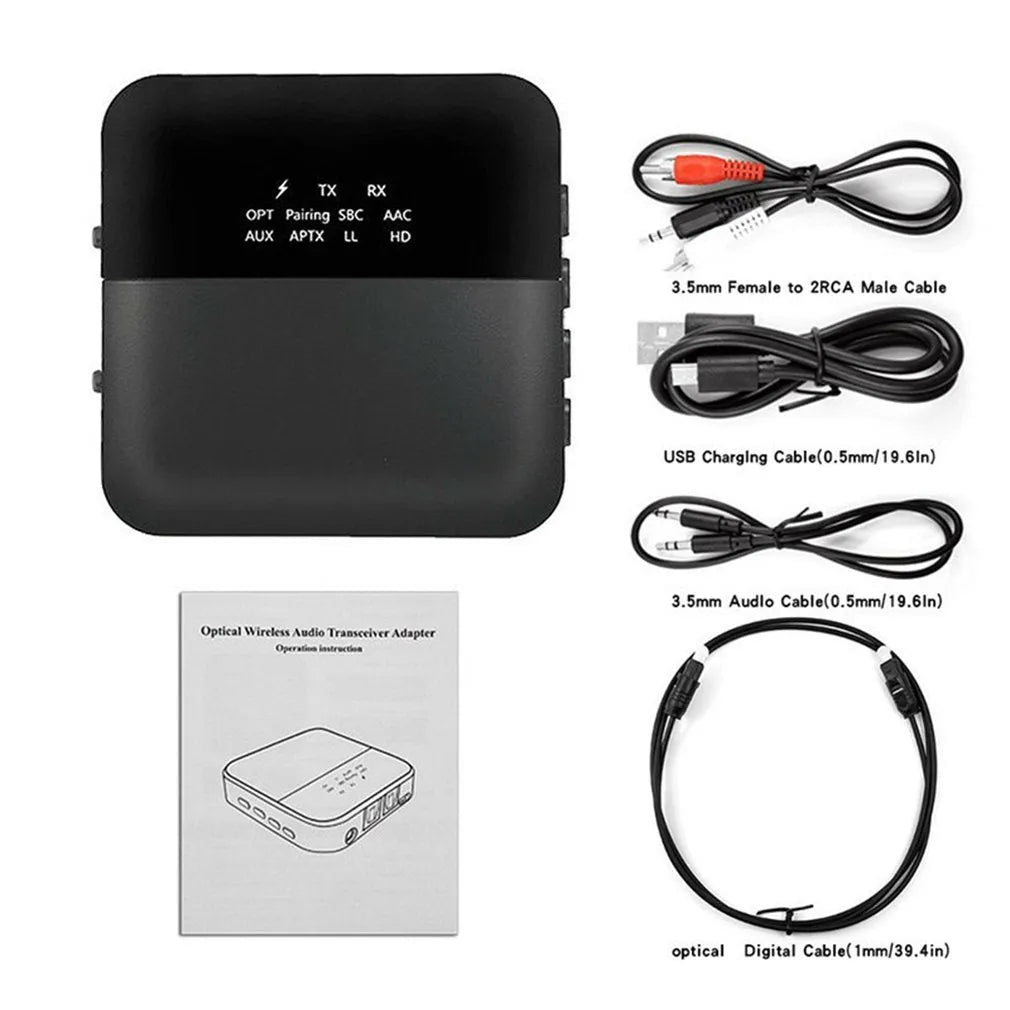 Black CSR8675 Bluetooth 5.0 two-in-one adapter with SPDIF and AUX ports, 600mAh battery