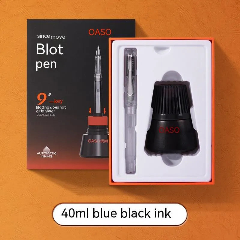 Automatic suction fountain pen with plastic barrel, stainless steel nib, and 40ml ink feeder