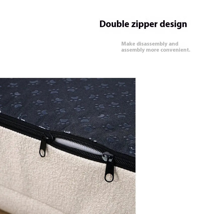 Rectangular beige cloth dog sofa bed nest showing soft fabric construction
