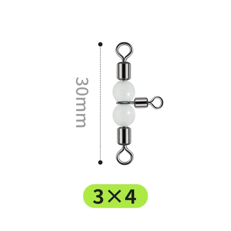 Copper luminous three-fork swivel fishing beads in various diameters from 2.2mm to 10mm