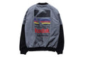 Hip hop style cotton print baseball jacket for men and women, grey colour, front view with side pockets