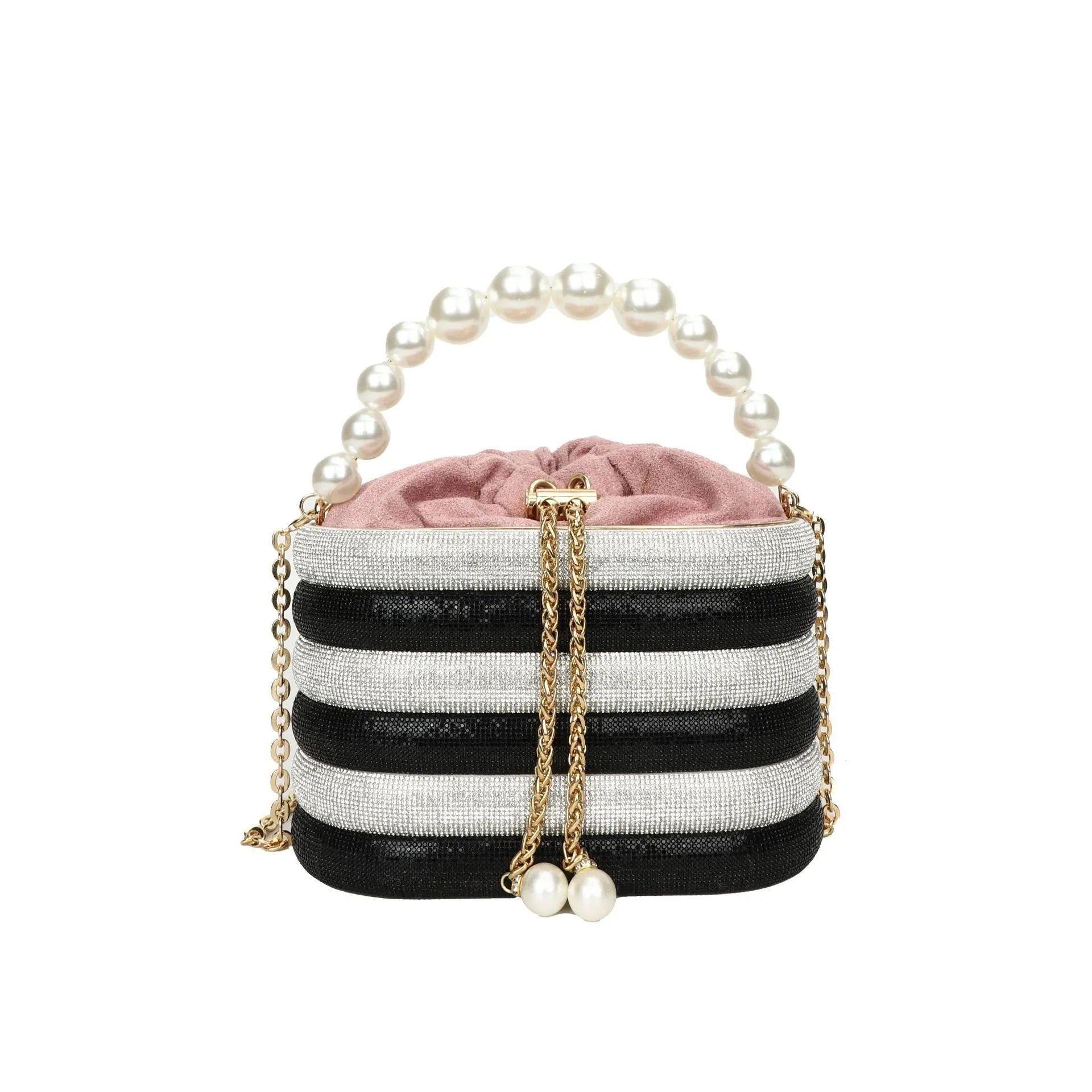Women's European retro style crossbody bag with pearl beading decoration and one-shoulder strap